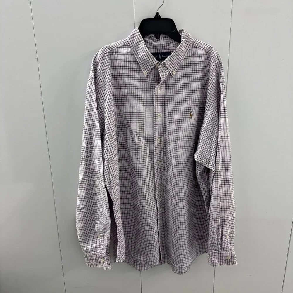 Vintage Polo Ralph‎ Lauren Classic Fit Shirt Mens XXL Pink Blue Check Plaid EUC